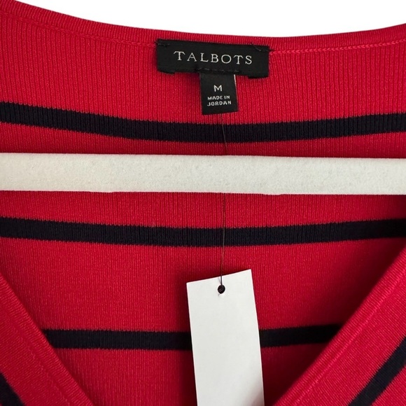 NWT Talbots Chevron Stripe V-Neck Sweater Classic Knit Top Red Navy Size Medium - Picture 4 of 6
